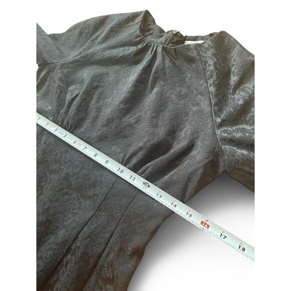 Eva Mendes Damask Black Career Cocktail Sheath Dress Size 4 Puffy Bubble Sleeve - Picture 6 of 10